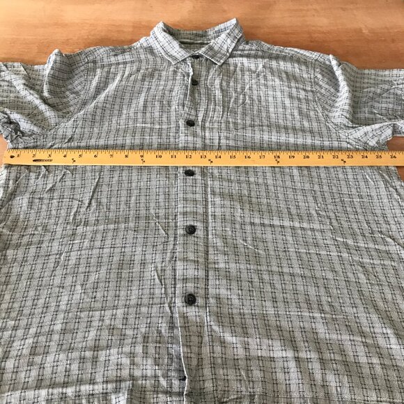 Tommy Bahama 100% Silk Shirt Men XXL Gray Plaid Button Up Short Sleeve Collared - Picture 7 of 11